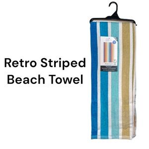 NWT Mainstays Multicolor Striped Large Beach Towel With Convenient Hanging Loop